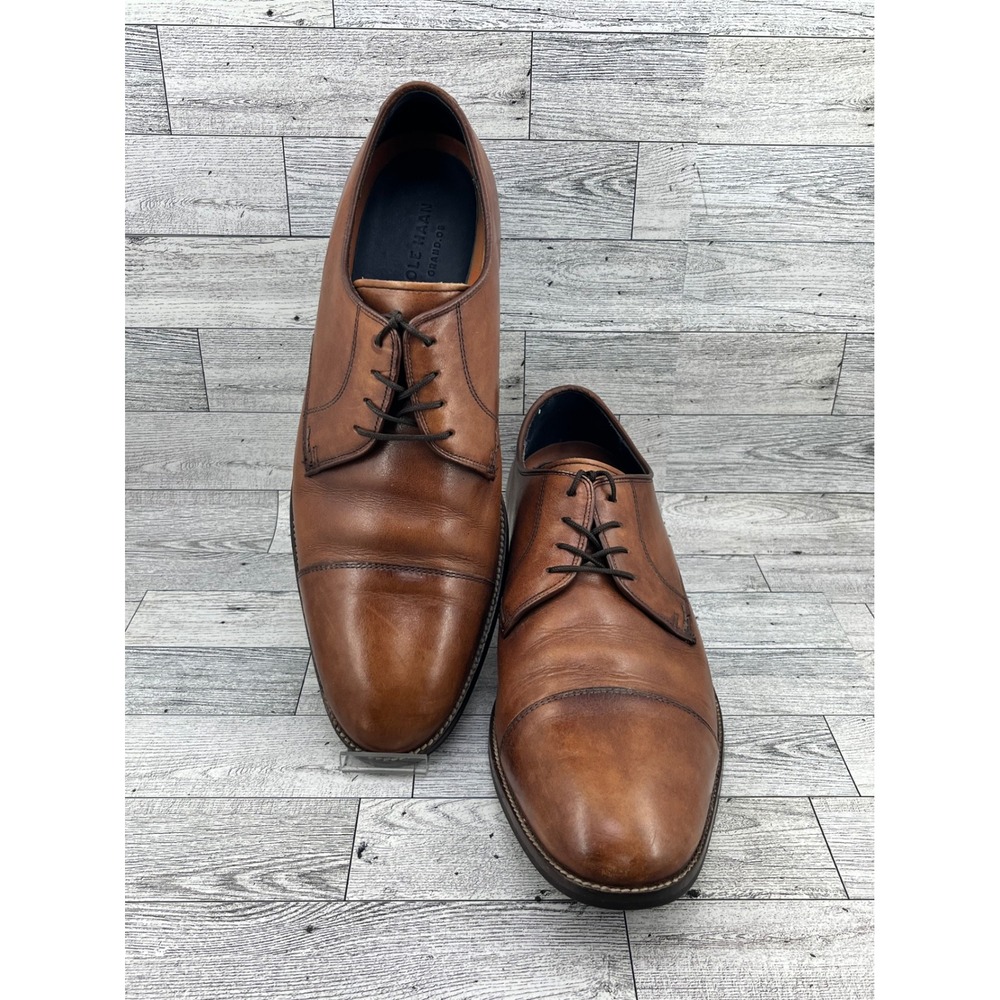 Cole Haan Men Grand.OS‎ Cap Toe Derby Leather Shoes British Tan C11632 Size 12M